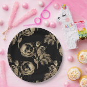 Gouden Rozen | Elegant Goud Bloemen op Zwart Papieren Bordje (Feest)