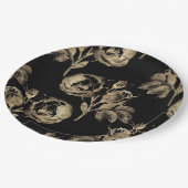 Gouden Rozen | Elegant Goud Bloemen op Zwart Papieren Bordje (Gekanteld)