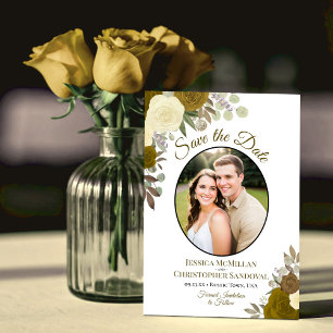 Gouden Rozen Elegante Bloemige Boho Bruiloftsfoto Save The Date