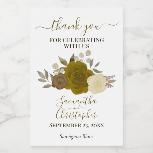 Gouden Rozen Elegante Boho Trouw Dank Je Mini Wijn Etiket (Enkel label)