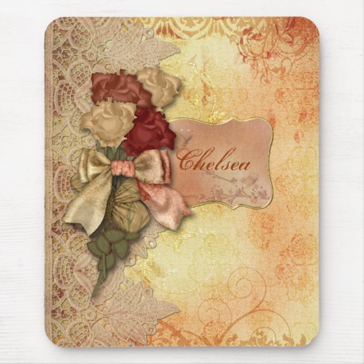  gouden Rozen en kant gepersonaliseerde mousepad Muismat (Voorkant)