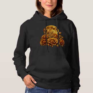 Gouden Rozen en Maan Hemelse Bloem Grafisch Ontwer Hoodie