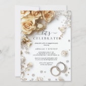 Gouden rozen en ringen Verlovingsfeest Kaart (Voorkant)