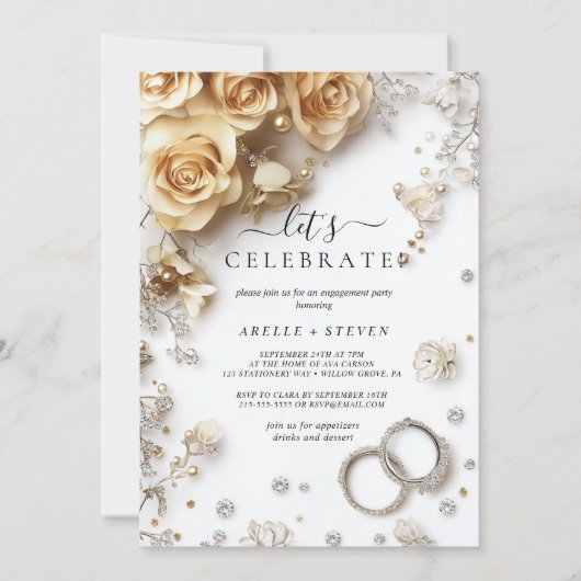 Gouden rozen en ringen Verlovingsfeest Kaart (Voorkant)