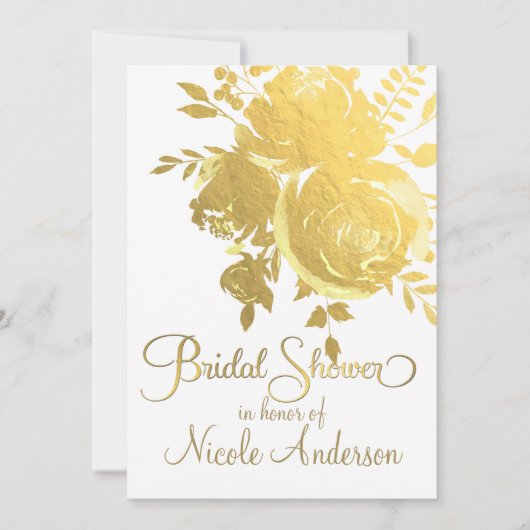 Gouden Rozen Faux Folie Elegant Bloemen Vrijgezell Kaart (Voorkant)