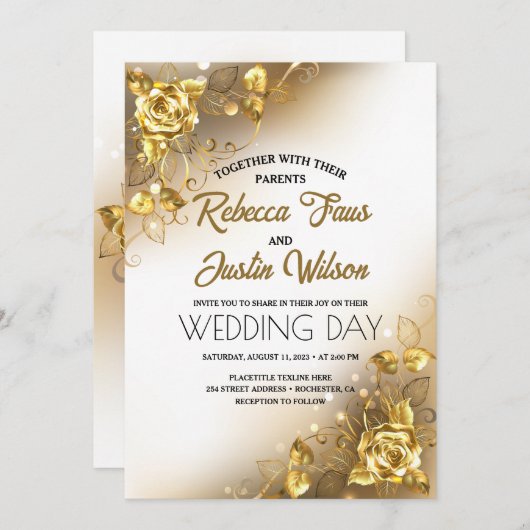 Gouden Rozen Floral Modern Boho Kaart (Voorkant / Achterkant)