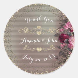 Gouden Rozen Glitter Save the Date Liefde Dank Ronde Sticker