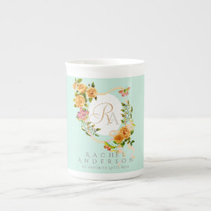 Gouden Rozen lint Chic Monogram Groen Porselein Kop