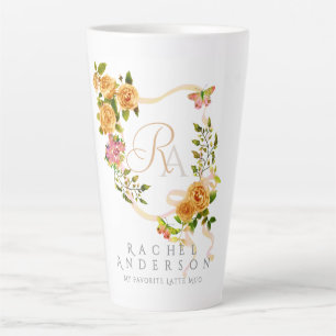 Gouden Rozen lint Chic Monogram Witte Latte Mok