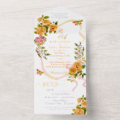 Gouden Rozen lint Monogram Huwelijksuitnodiging All In One Uitnodiging (Binnen)