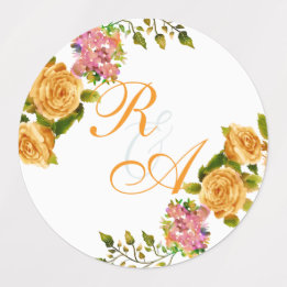 Gouden Rozen lint Monogram Huwelijksuitnodiging Labels