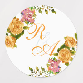 Gouden Rozen lint Monogram Huwelijksuitnodiging Labels
