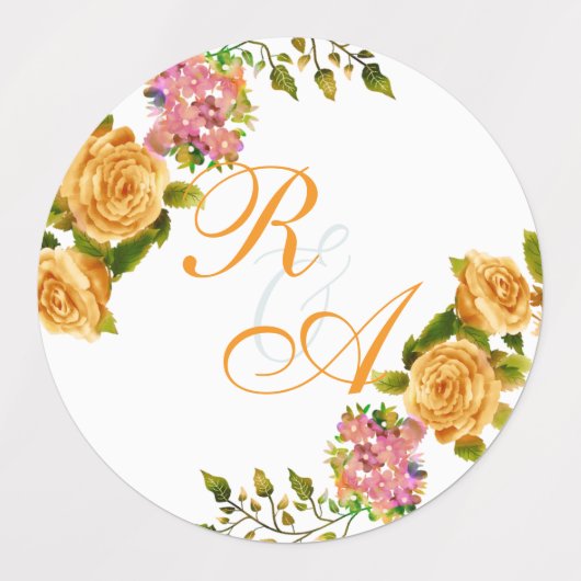 Gouden Rozen lint Monogram Huwelijksuitnodiging Labels (Design 1)