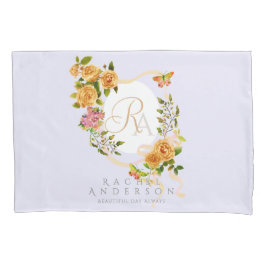 Gouden Rozen lint Monogram Paarse Kussensloop