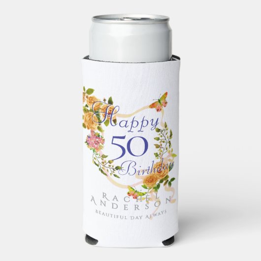 Gouden Rozen lint Verjaardagskoller Seltzer Blikjeskoeler (Seltzer Voorkant)