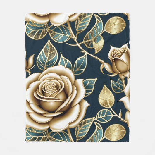 Gouden rozen met een metalen afwerking fleece deken (Voorkant)