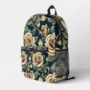 Gouden Rozen Met een Metallic Afwerking Bedrukte Rugzak
