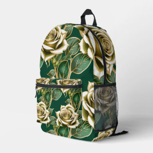 Gouden Rozen Met Smaragdgroene Bladeren Bedrukte Rugzak