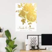 Gouden Rozen Nep Folie Elegante Moderne Bloemige B Poster (Thuiskantoor)