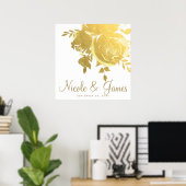 Gouden Rozen Nep Folie Elegante Moderne Bloemige B Poster (Thuiskantoor)