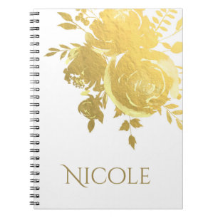 Gouden Rozen Nep Folie Elegante Moderne Bloemrijke Notitieboek
