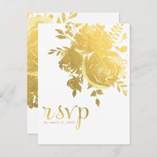 Gouden Rozen Nep Folie Elegante Moderne Trouw-RSVP Uitnodiging Briefkaart (Voorkant / Achterkant)