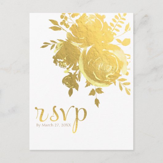 Gouden Rozen Nep Folie Elegante Moderne Trouw-RSVP Uitnodiging Briefkaart (Voorkant)