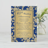 Gouden rozen op blauwe 65ste verjaardag kaart (Staand voorkant)