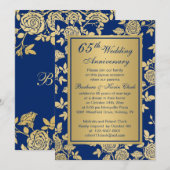 Gouden rozen op blauwe 65ste verjaardag kaart (Voorkant / Achterkant)