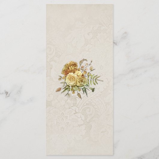  gouden Rozen op damast behang bruiloft Menu (Achterkant)