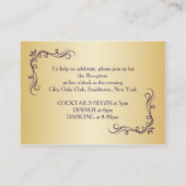 Gouden rozen op de paarse bruiloft informatiekaartje (Achterkant)