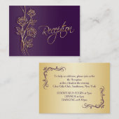 Gouden rozen op de paarse bruiloft informatiekaartje (Voorkant / Achterkant)