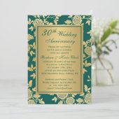 Gouden rozen op groene 30e verjaardag kaart (Staand voorkant)