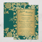 Gouden rozen op groene 30ste verjaardag kaart (Voorkant / Achterkant)