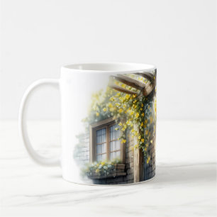Gouden Rozen op Muur van Rustieke Stenen Cottage Koffiemok