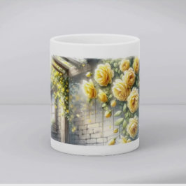 Gouden Rozen op Muur van Rustieke Stenen Cottage Koffiemok