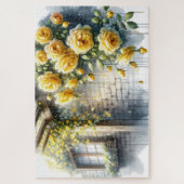 Gouden Rozen op Muur van Rustieke Stenen Cottage Legpuzzel (Verticaal)