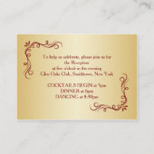 Gouden rozen op rode bruiloft receptie informatiekaartje (Achterkant)