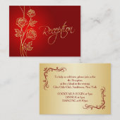 Gouden rozen op rode bruiloft receptie informatiekaartje (Voorkant / Achterkant)
