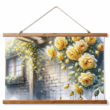 Gouden Rozen op Rustic Stone Cottage Wall