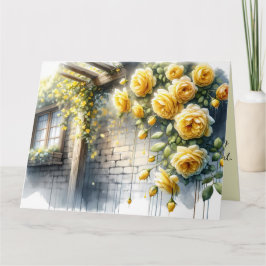 Gouden Rozen op Rustic Stone Cottage Wall Kaart