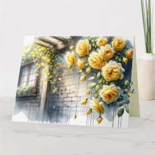 Gouden Rozen op Rustic Stone Cottage Wall Kaart