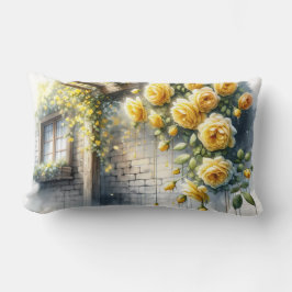 Gouden Rozen op Rustic Stone Cottage Wall Kussen