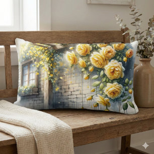 Gouden Rozen op Rustic Stone Cottage Wall Kussen