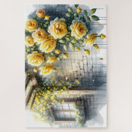 Gouden Rozen op Rustic Stone Cottage Wall Legpuzzel