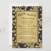 Gouden rozen op zwarte 60ste verjaardag kaart (Voorkant)