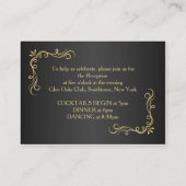 Gouden rozen op zwarte bruiloft receptie informatiekaartje (Achterkant)