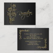 Gouden rozen op zwarte bruiloft receptie informatiekaartje (Voorkant / Achterkant)