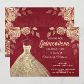 Gouden rozen pailletten gouden jurk Quinceañera ro Kaart (Voorkant / Achterkant)