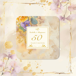 Gouden Rozen Violets 50e bruiloft Jubileum Vierkante Sticker